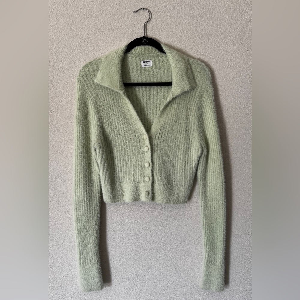 Green Ribbed Knit Cardigan